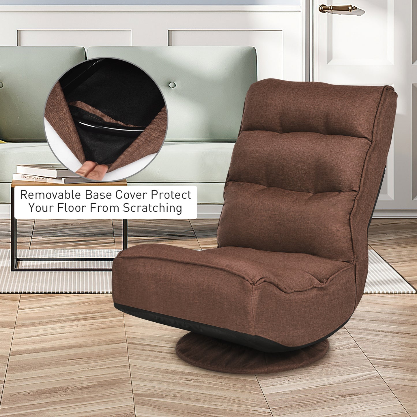 Folding Floor Gaming Chair with 360° Swivel Base