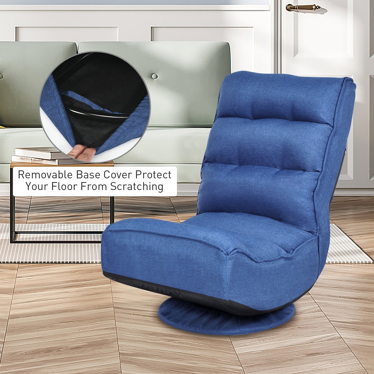 Folding Floor Gaming Chair with 360° Swivel Base