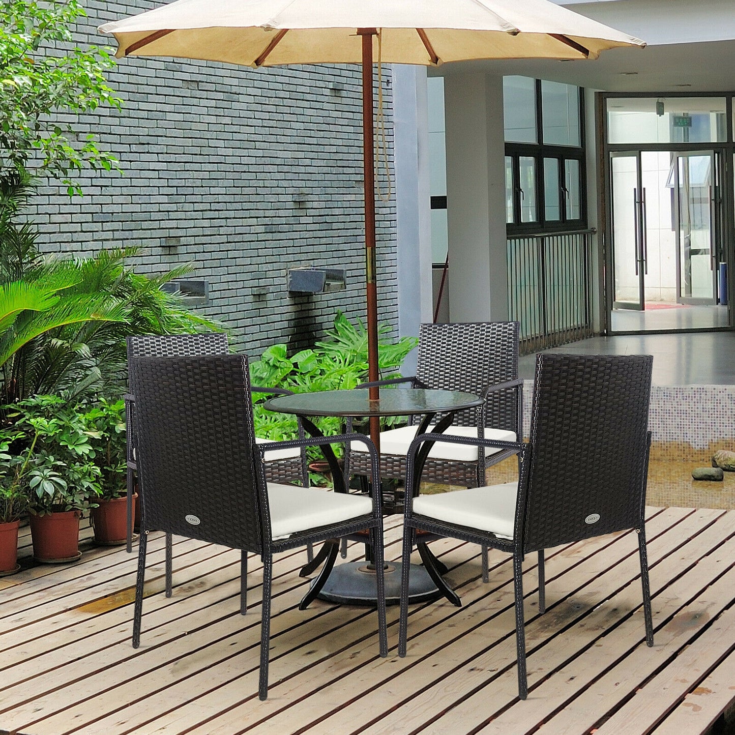 Patio Wicker Dining Chairs Set of 4 with Cushions
