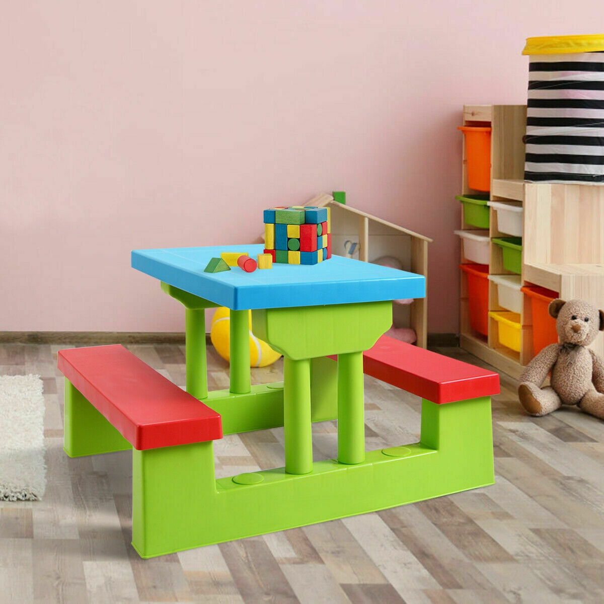 Kids Picnic Table and Bench Set with Umbrella