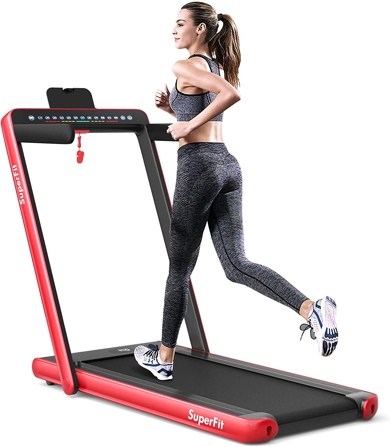 2-in-1 Folding Treadmill with Dual Display and Remote Control