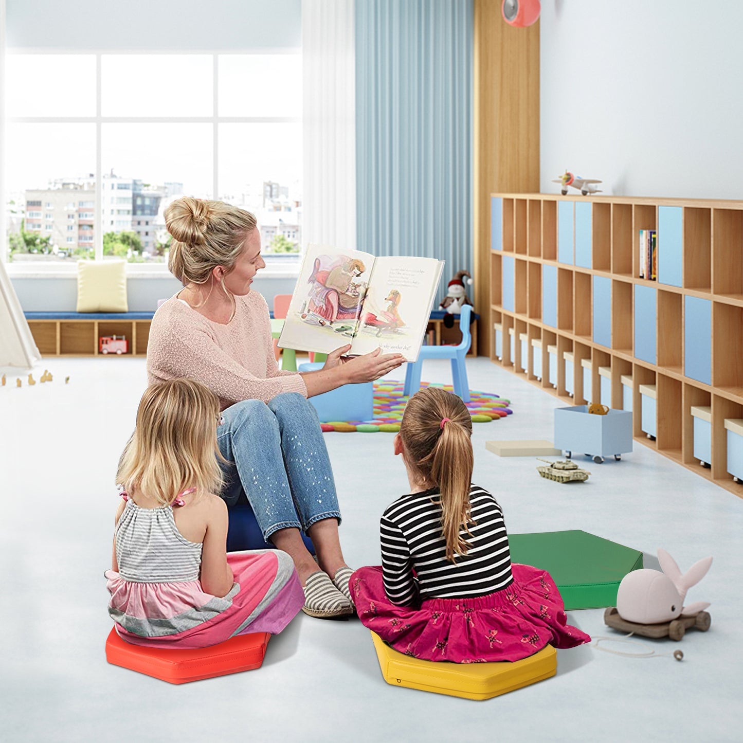 Hexagon Toddler Floor Cushions with Handles, 6-Piece Set