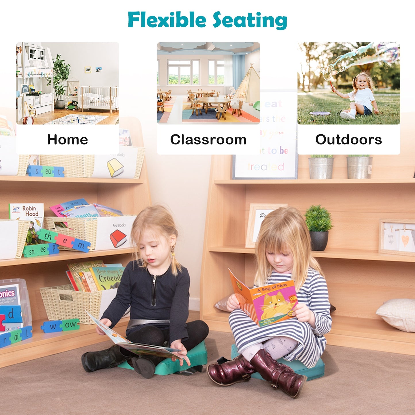 Hexagon Toddler Floor Cushions with Handles, 6-Piece Set