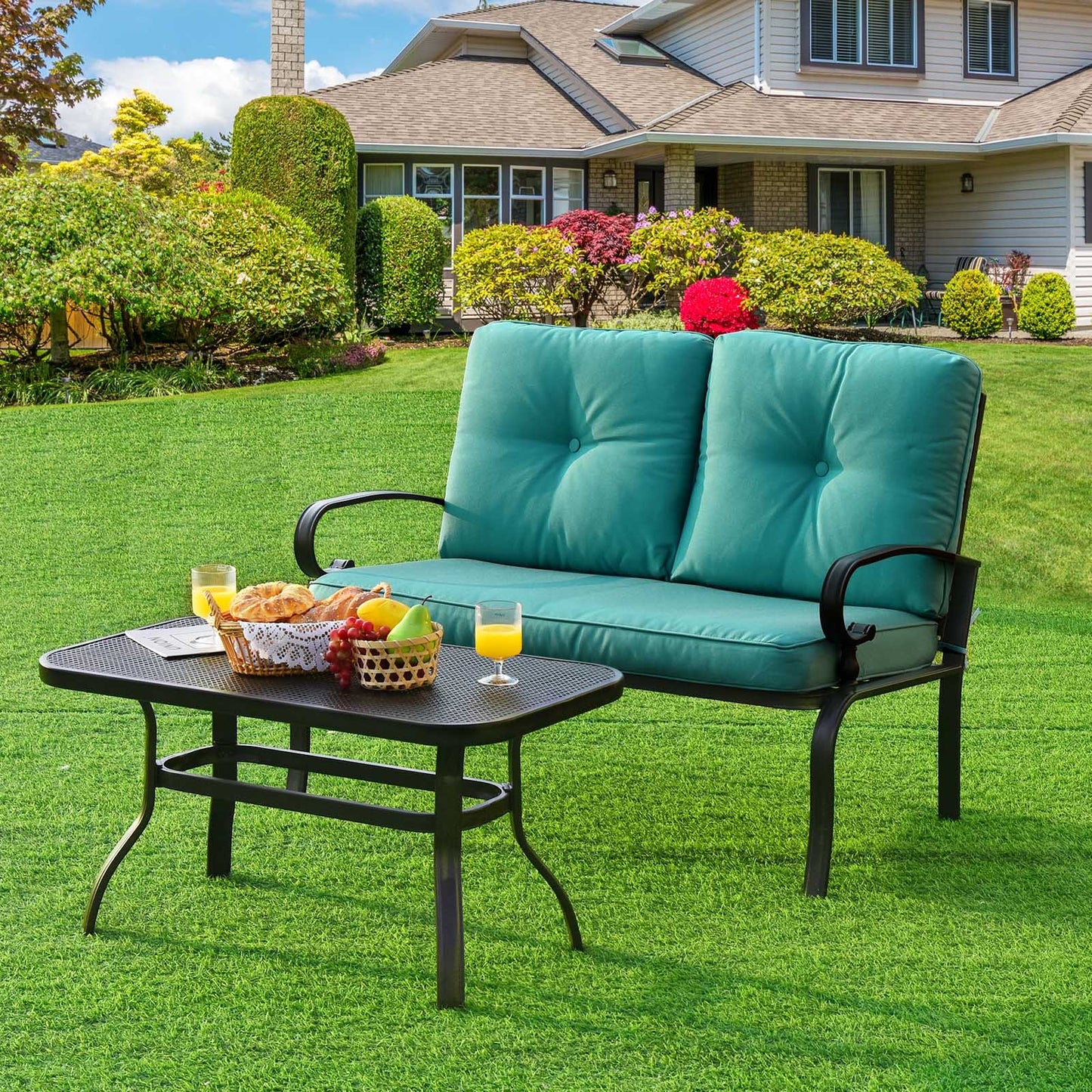 2-Piece Patio Loveseat Set with Cushions and Coffee Table