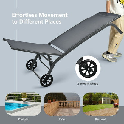 Adjustable Outdoor Chaise Lounge with Wheels - 6 Positions