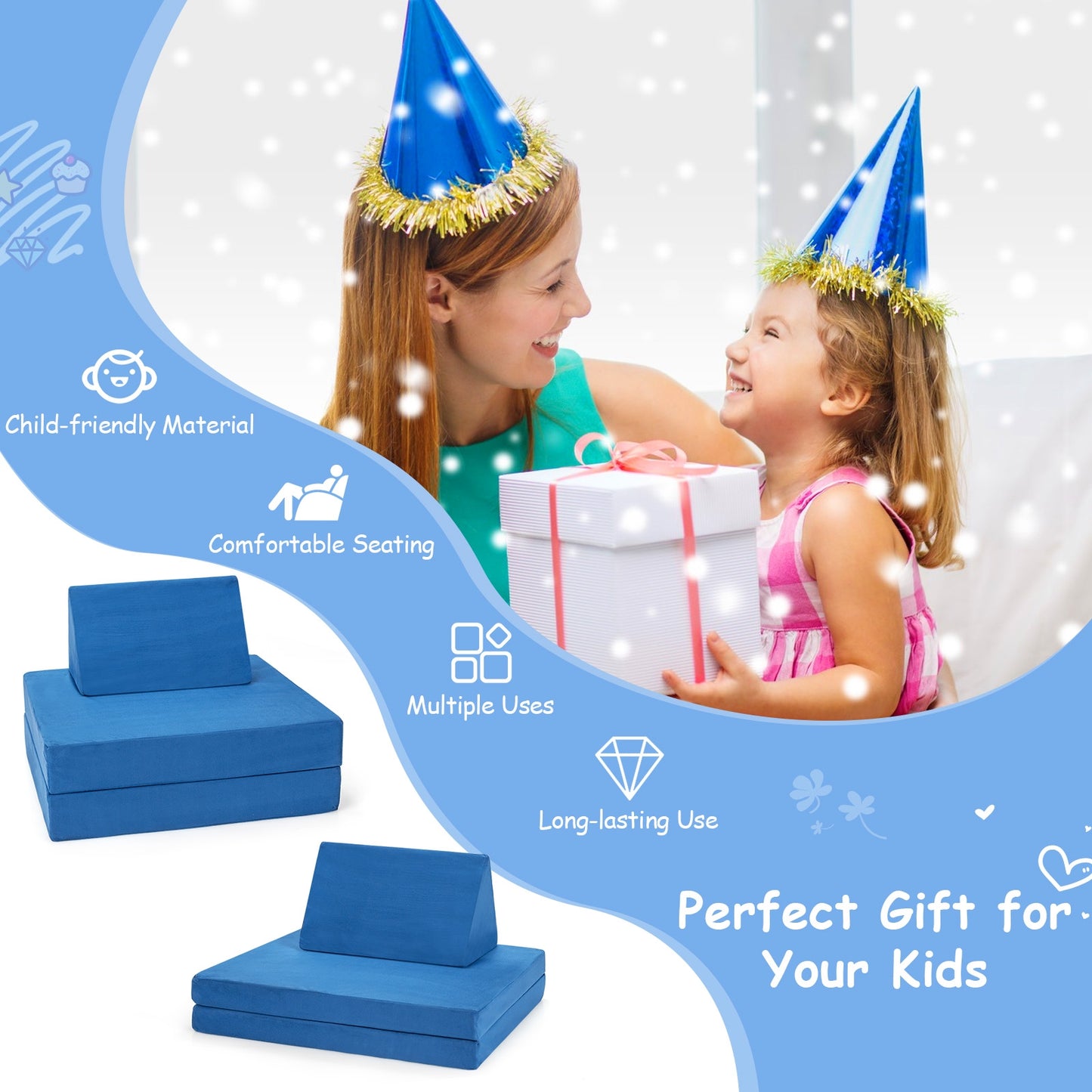Convertible Kids Couch Set 4-Piece with Folding Mats