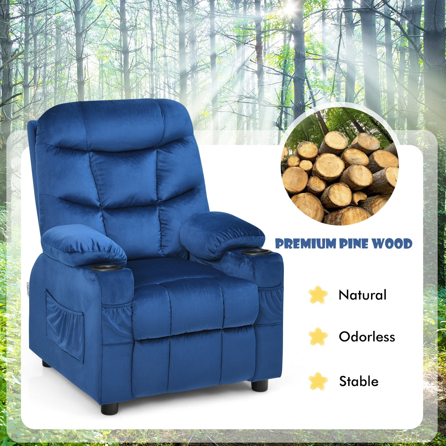 Kids Recliner Chair with Cup Holder and Footrest