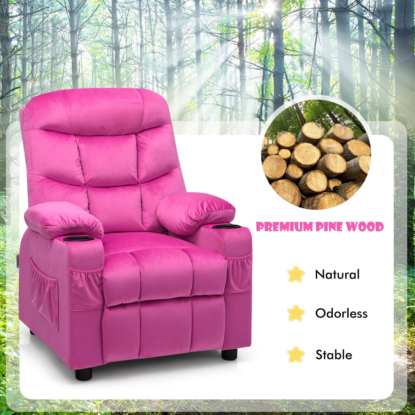 Kids Recliner Chair with Cup Holder and Footrest