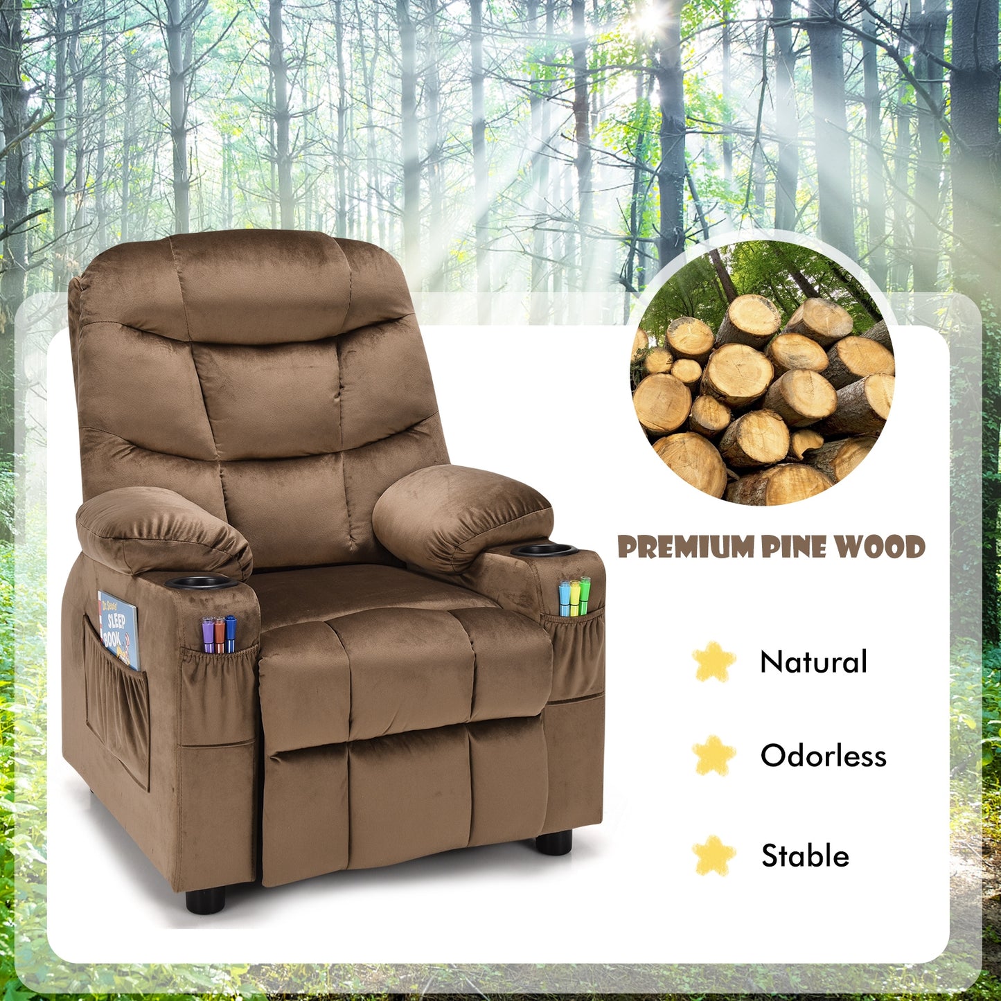 Kids Recliner Chair with Cup Holder and Footrest