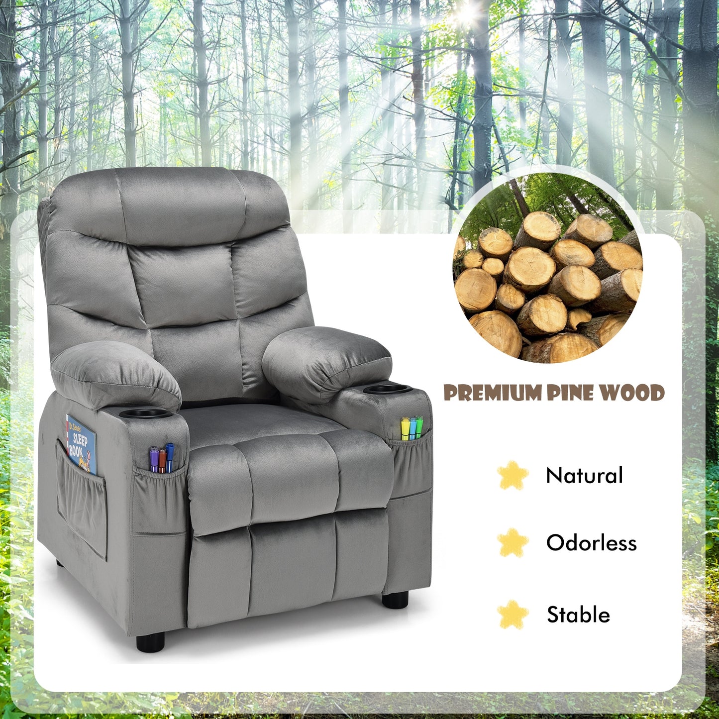 Kids Recliner Chair with Cup Holder and Footrest
