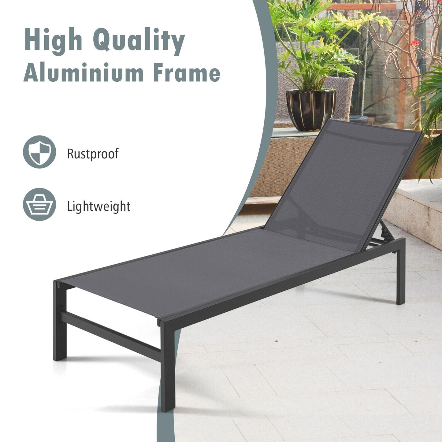 6-Position Adjustable Chaise Lounge Chair with Aluminum Frame