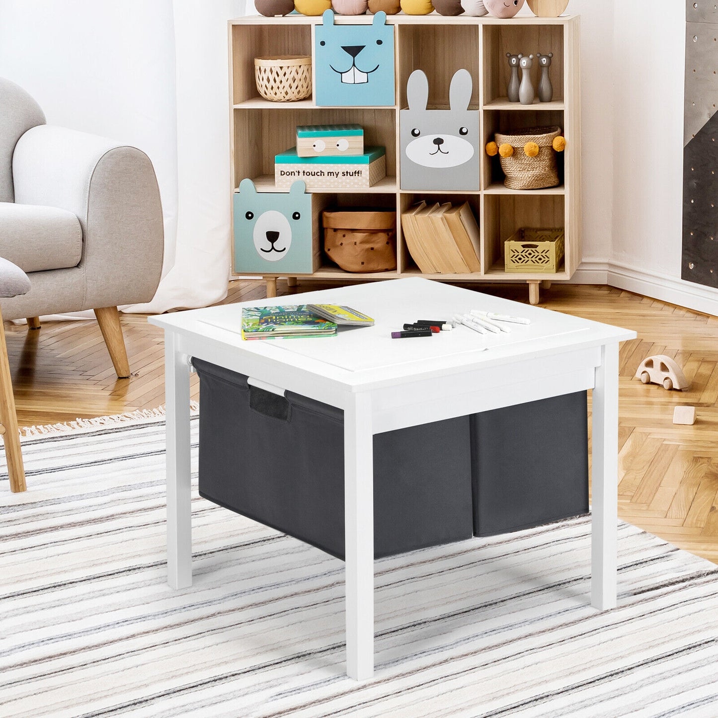 Kids 2-in-1 Activity Table with Building Block Board & Drawers