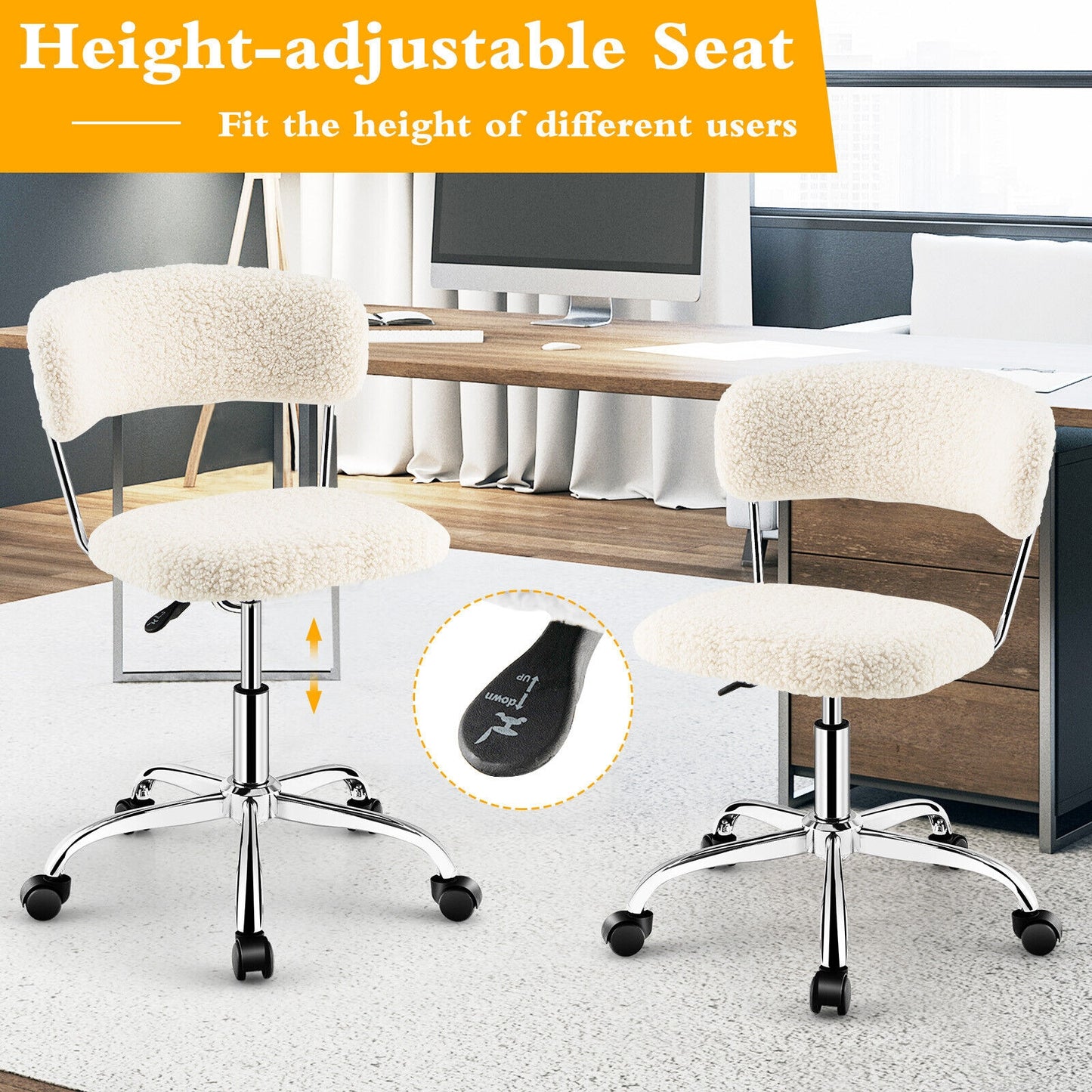 Adjustable Sherpa Office Chair with 360° Swivel