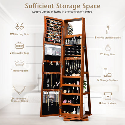 Jewelry Armoire with Full-Length Mirror and 360° Rotation