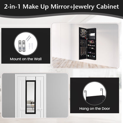 Wall Mounted Jewelry Cabinet with LED Lights and Mirror