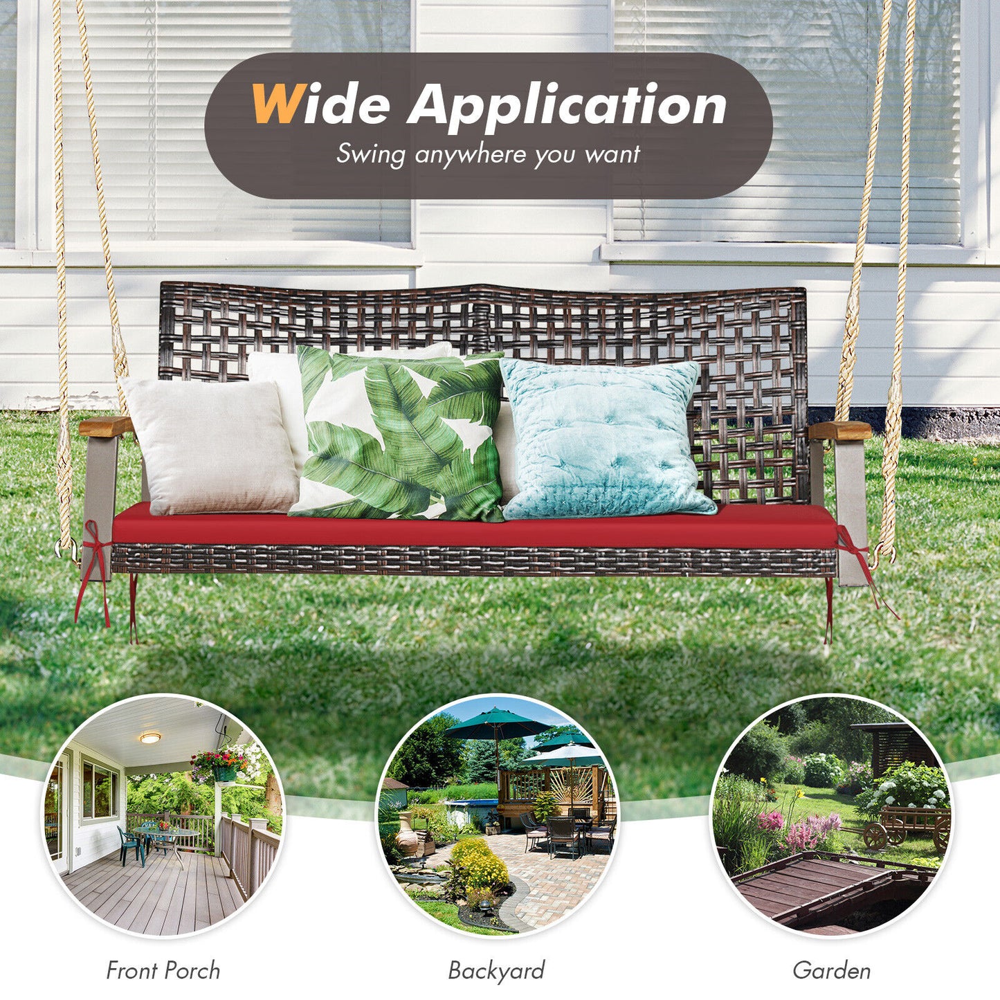 2-Person Rattan Porch Swing Chair with Cushion