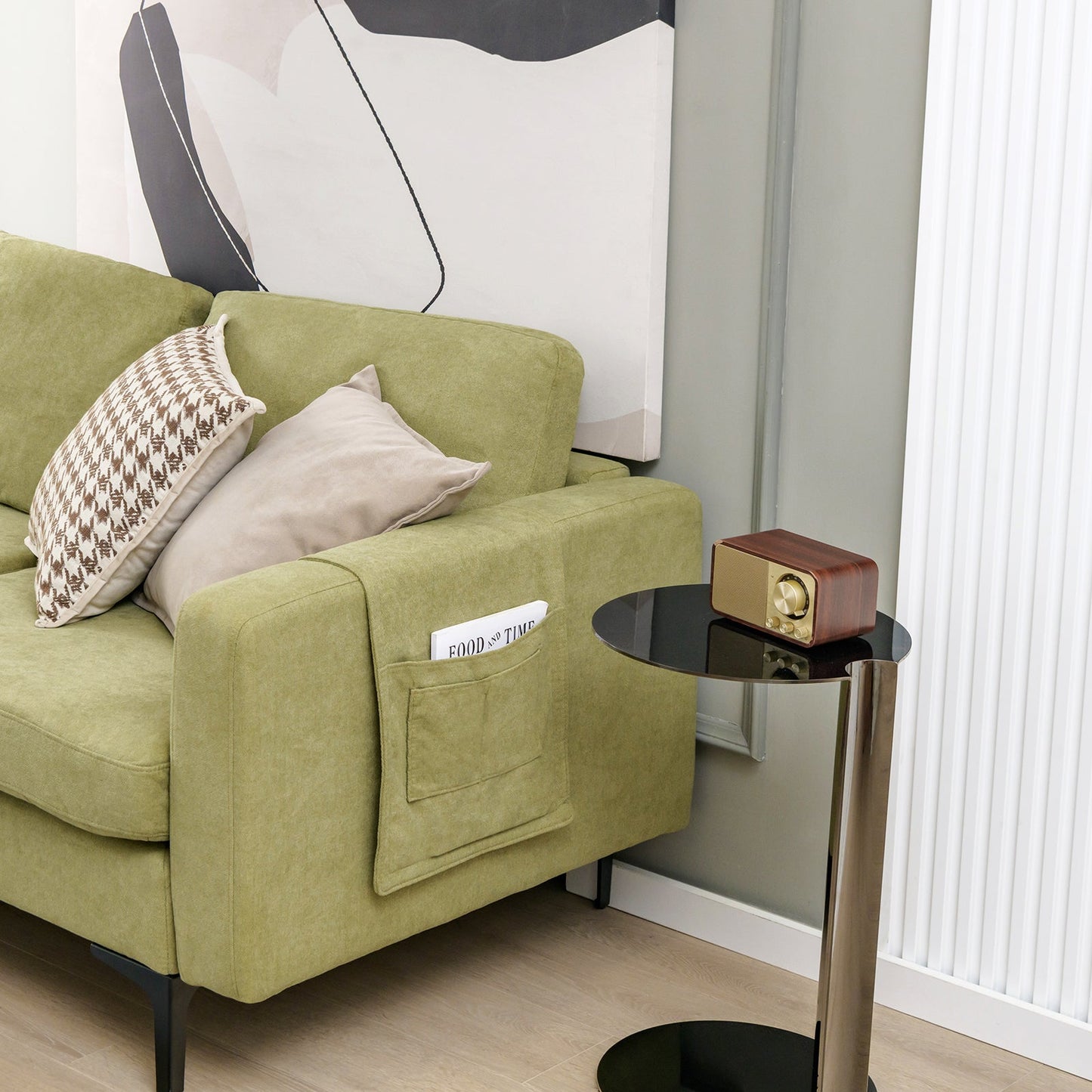 3-Seat Sectional Sofa Couch with Armrest Magazine Pocket and Metal Leg