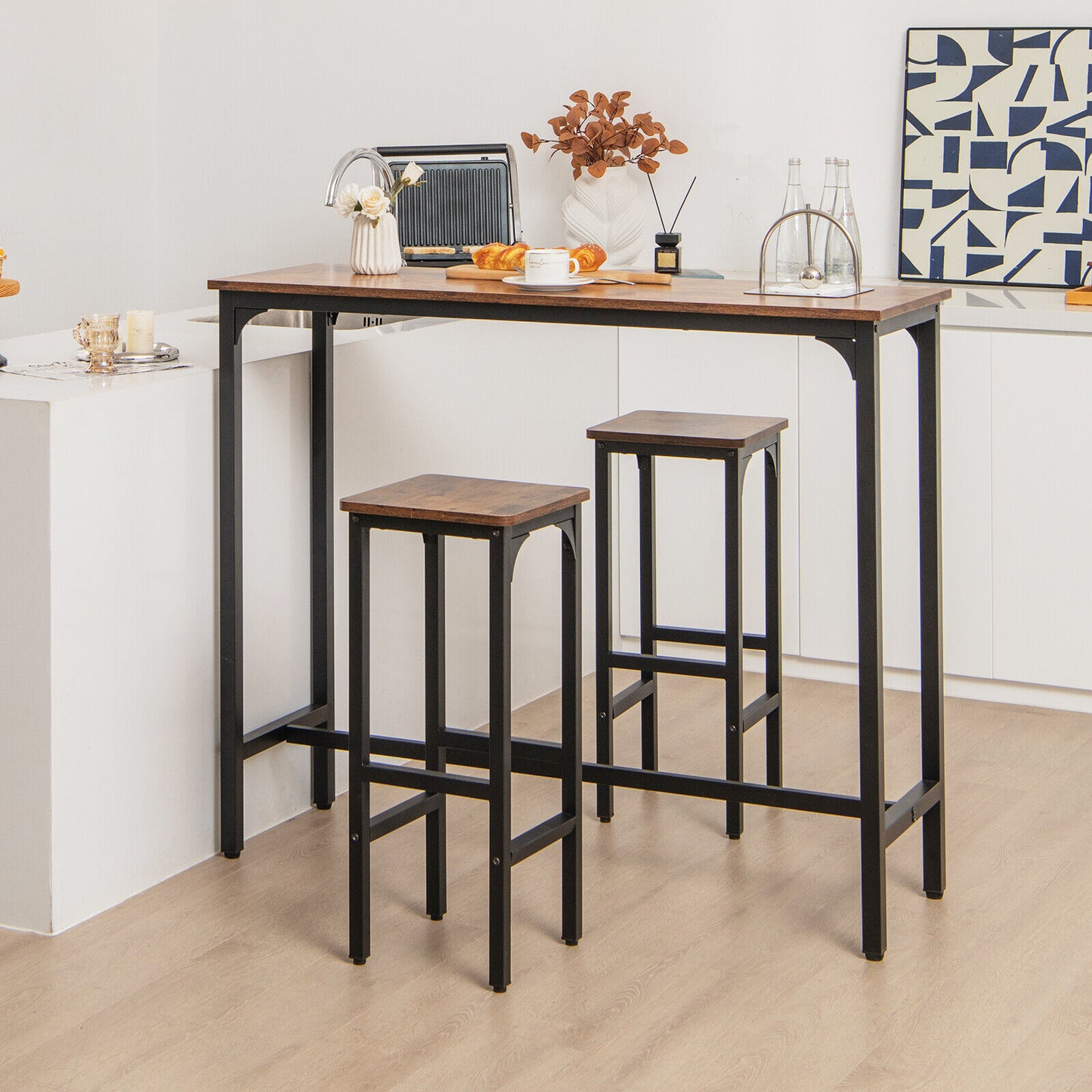 28-Inch Industrial Bar Stools Set of 2 with Footrest