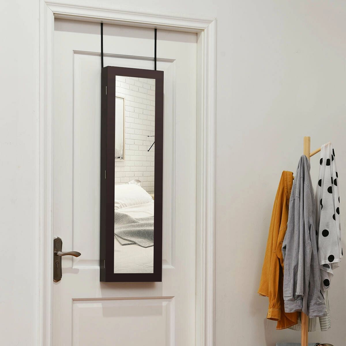 Full Length Mirror Jewelry Cabinet with Wall Mount
