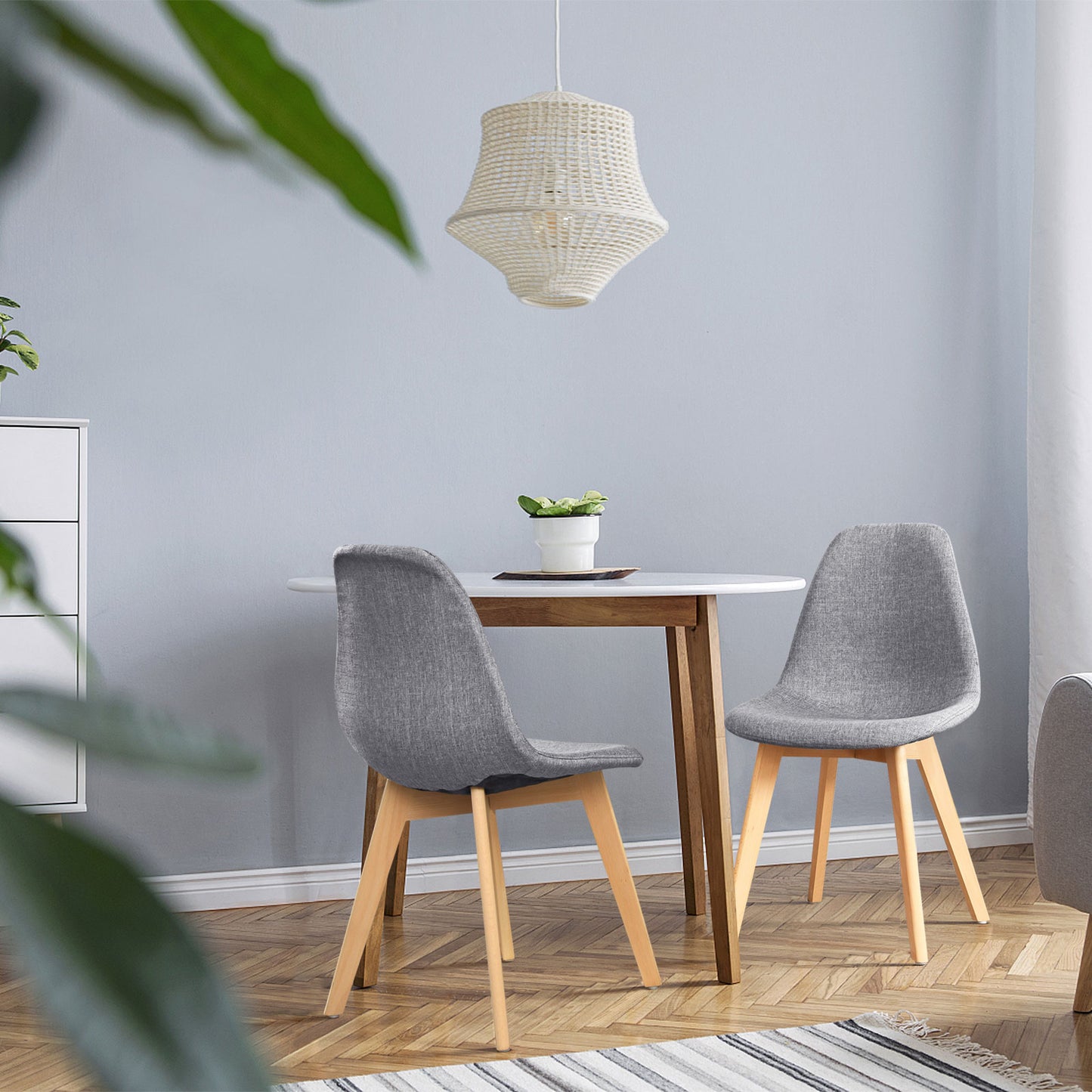 Modern Dining Chairs Set of 4 with Wood Legs and Fabric Cushion