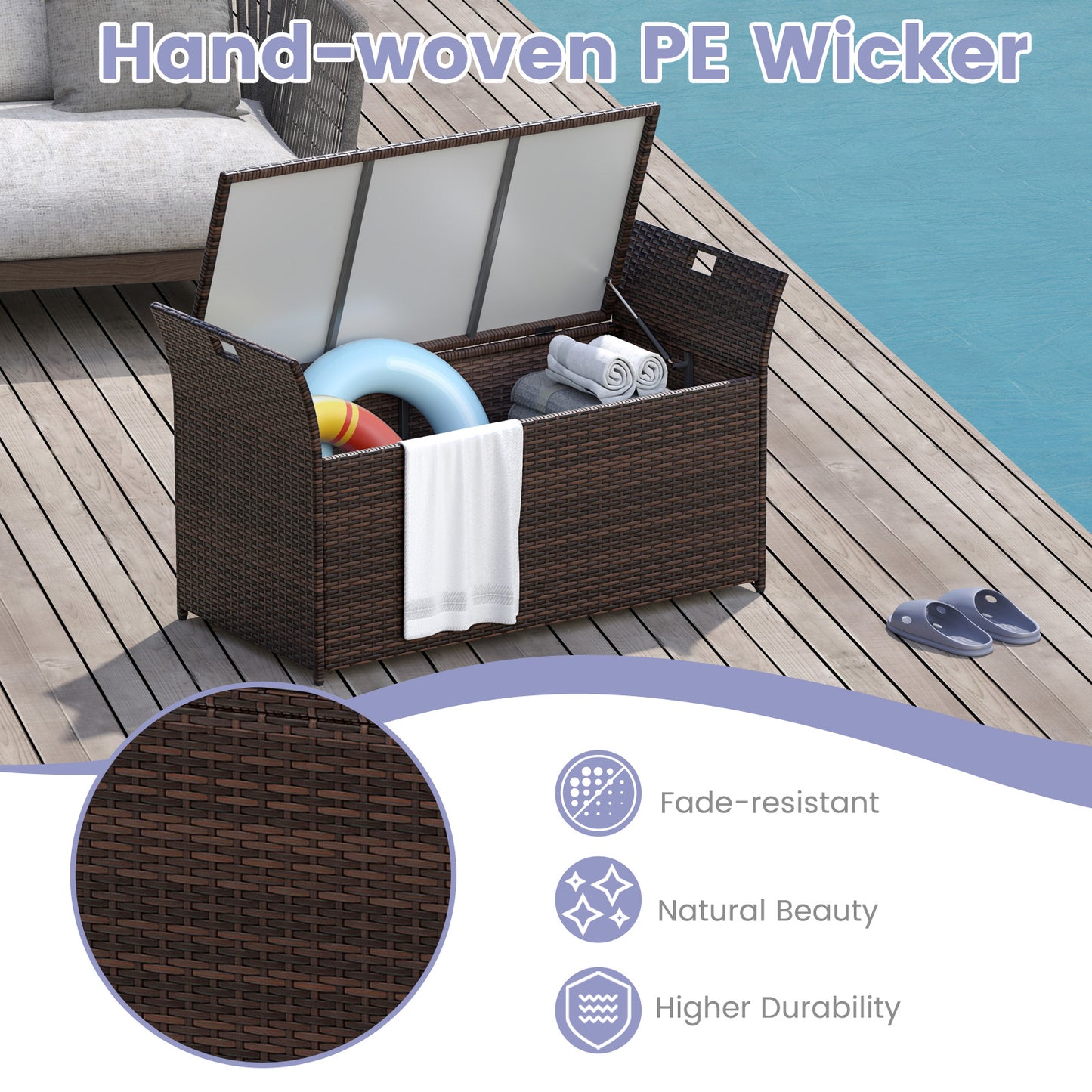 Outdoor Storage Bench with Hand-Woven PE Rattan Wicker