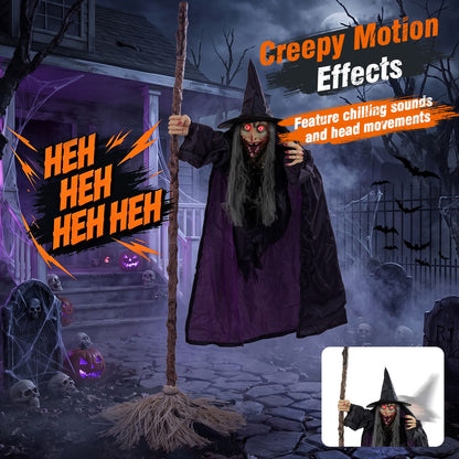 6.6FT Halloween Animated Flying Witch on Broom