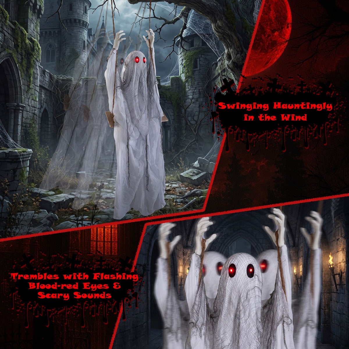 6.6 ft Halloween Animated Swing Ghost with Light up Eyes