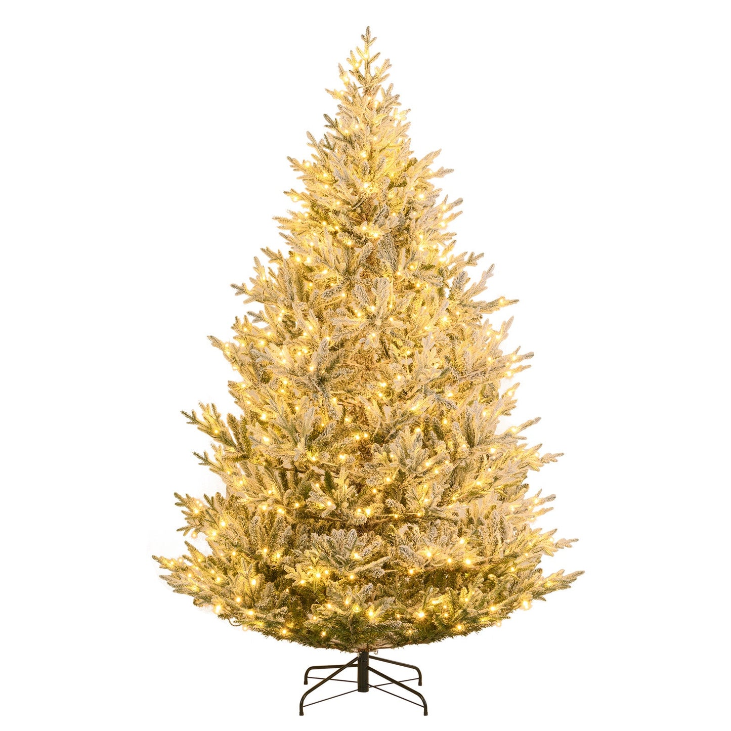 6/7/8 Feet Pre-Lit Artificial Christmas Tree Hinged Snow Flocked Xmas Tree