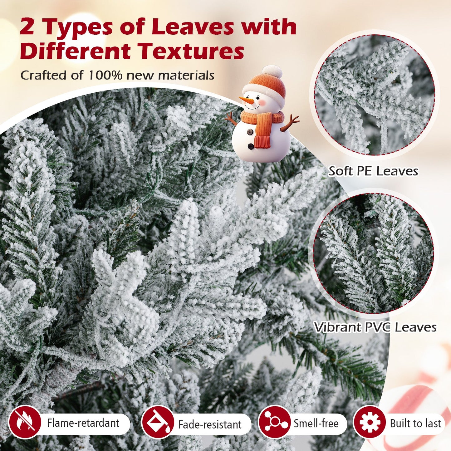 6/7/8 Feet Pre-Lit Artificial Christmas Tree Hinged Snow Flocked Xmas Tree
