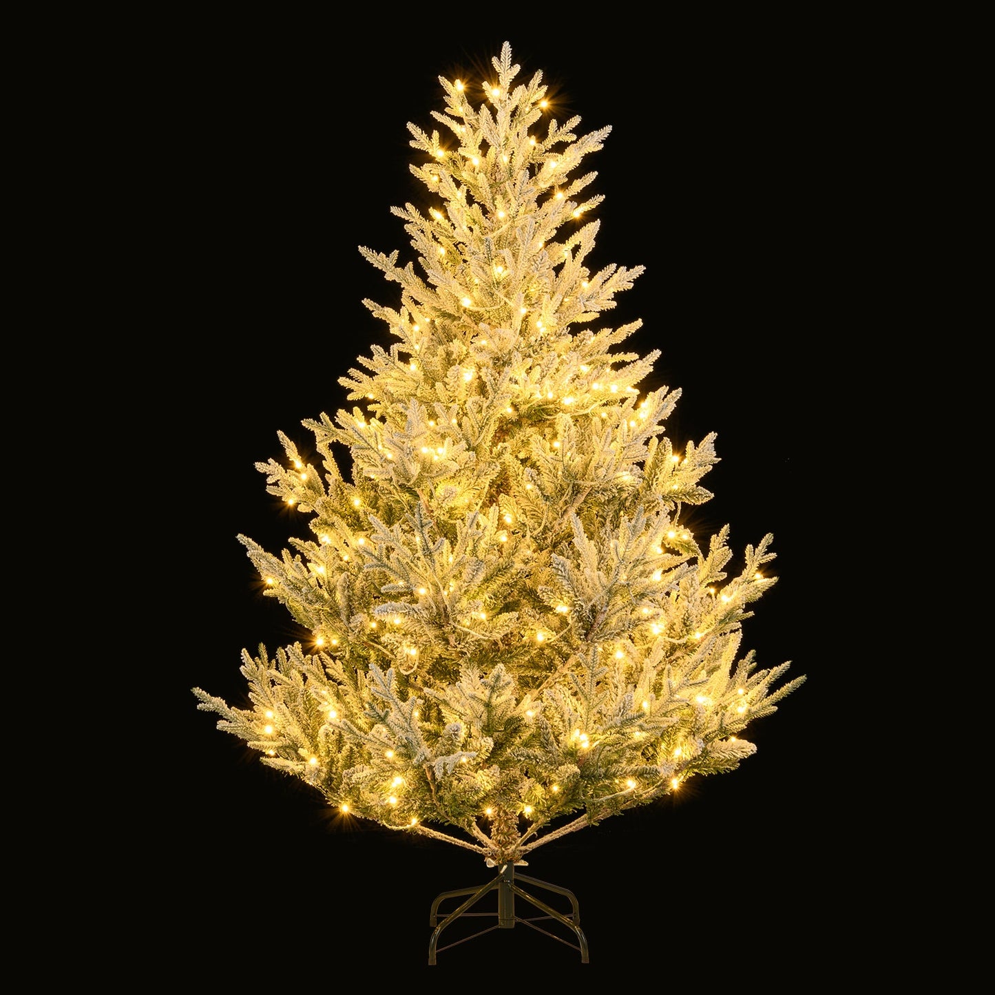 6/7/8 Feet Pre-Lit Artificial Christmas Tree Hinged Snow Flocked Xmas Tree