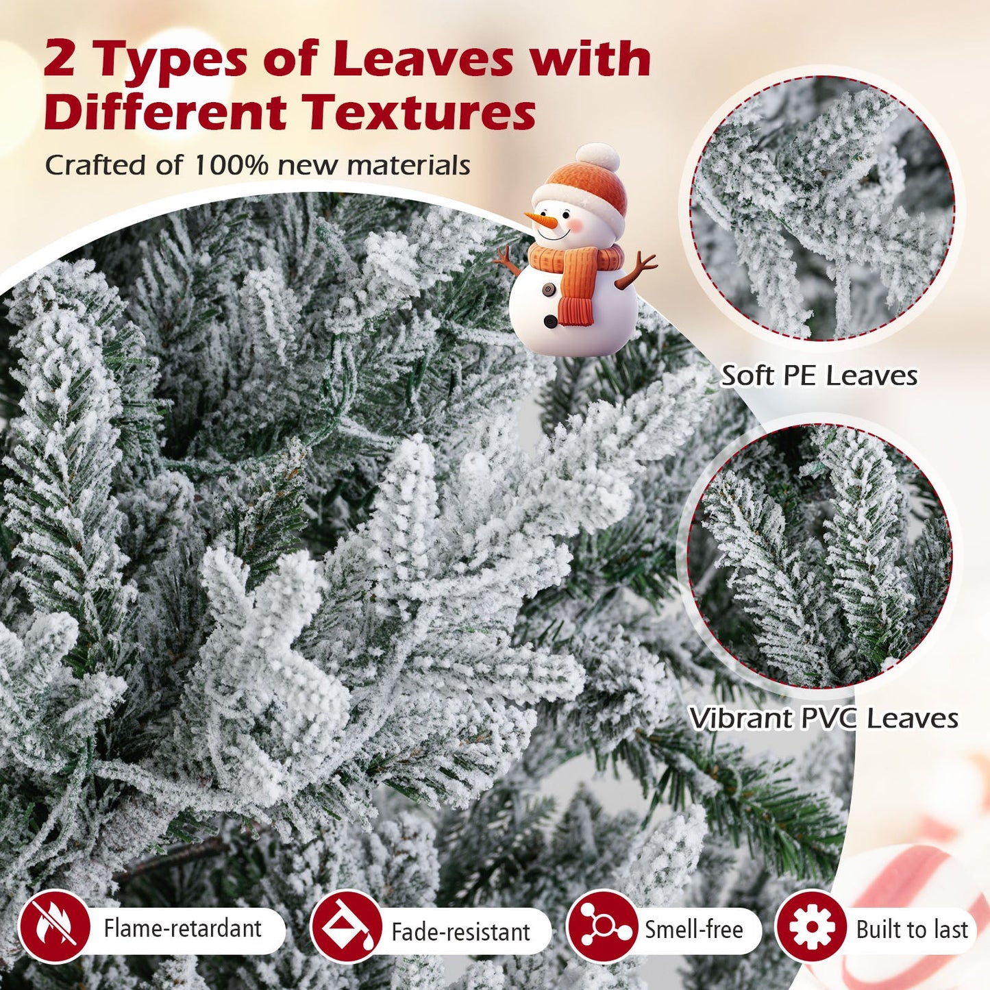 6/7/8 Feet Pre-Lit Artificial Christmas Tree Hinged Snow Flocked Xmas Tree
