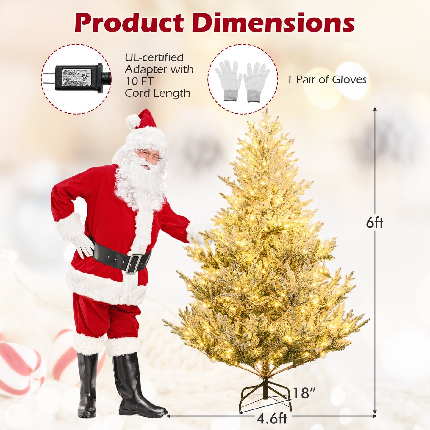 6/7/8 Feet Pre-Lit Artificial Christmas Tree Hinged Snow Flocked Xmas Tree