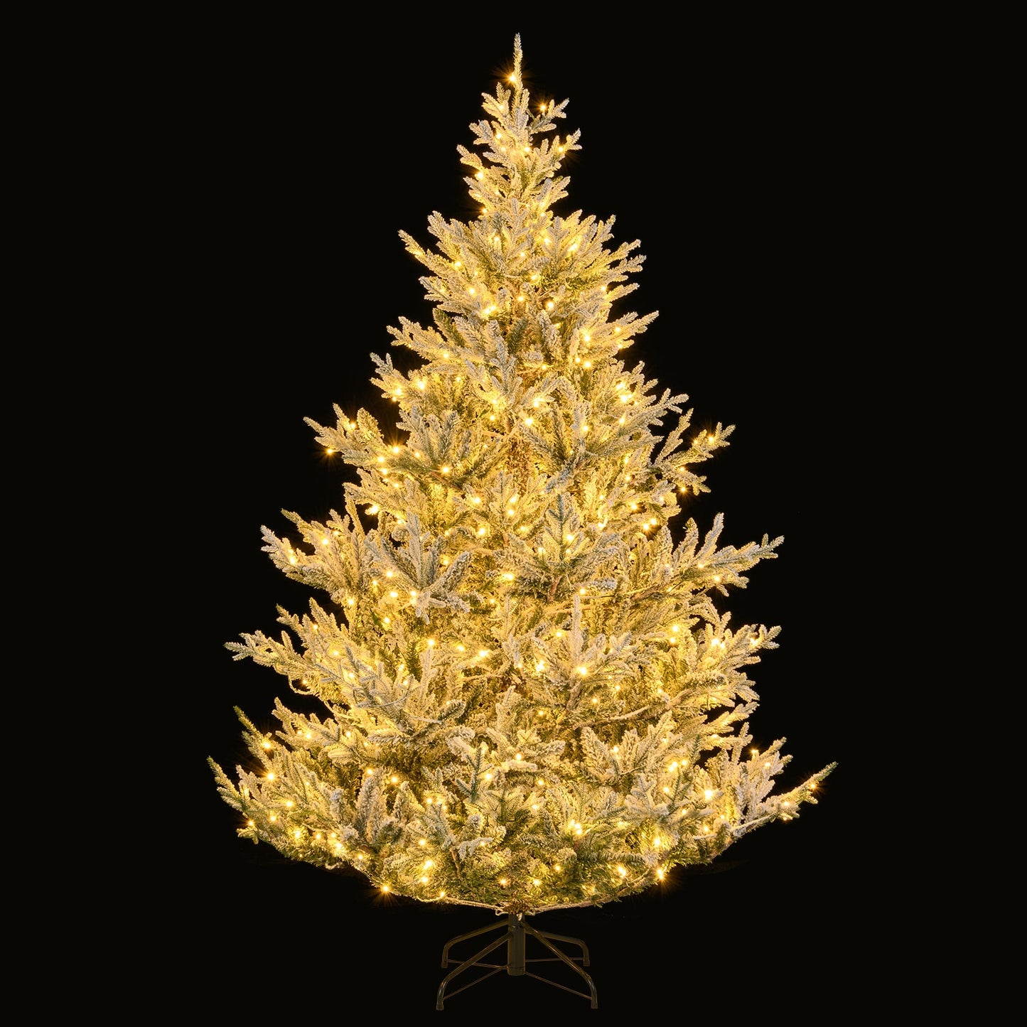 6/7/8 Feet Pre-Lit Artificial Christmas Tree Hinged Snow Flocked Xmas Tree