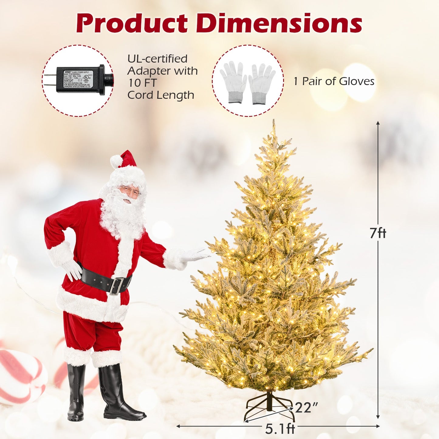 6/7/8 Feet Pre-Lit Artificial Christmas Tree Hinged Snow Flocked Xmas Tree