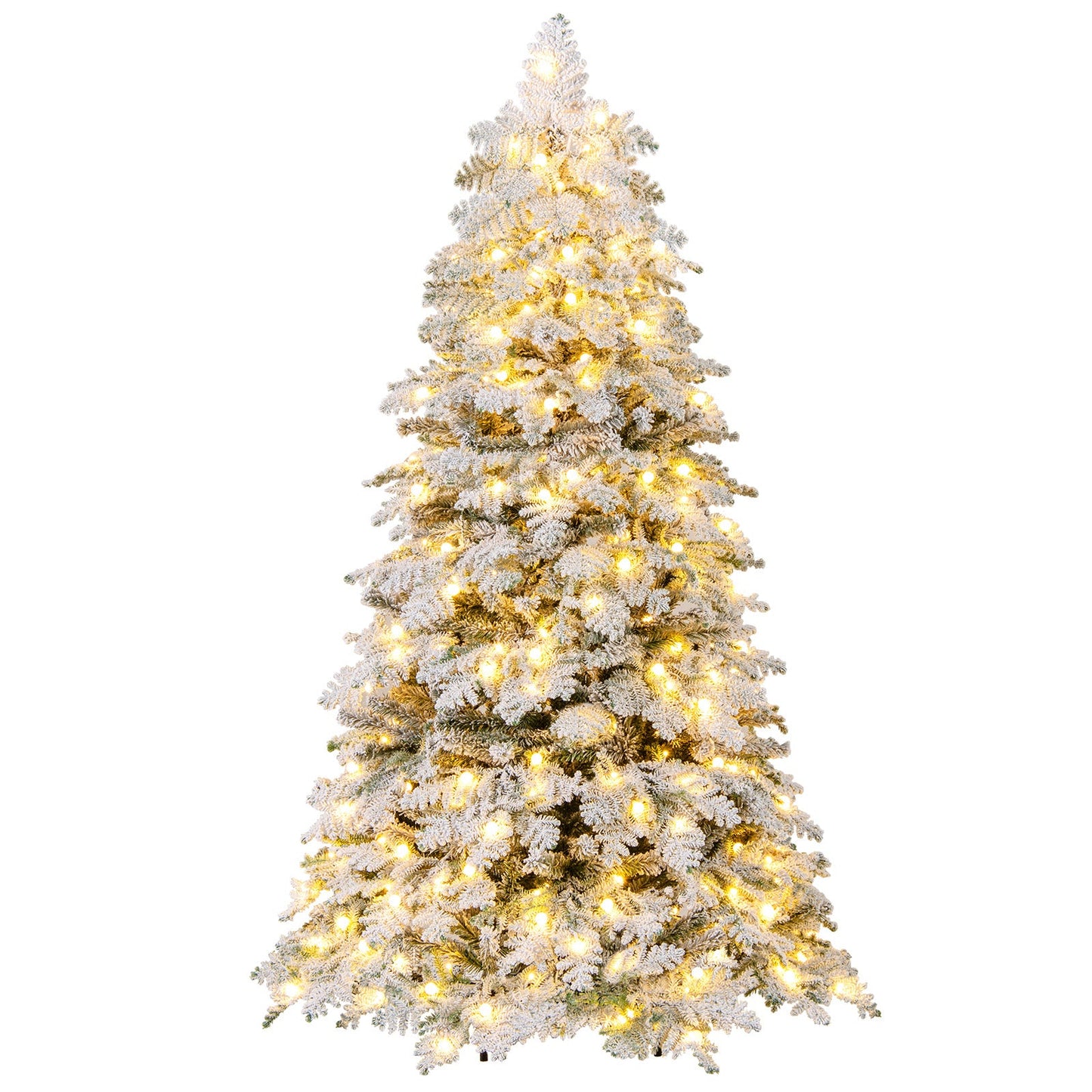 6/7 Feet Artificial Snow-flocked Christmas Tree Pre-lit Hinged Xmas Tree with 130 Twinkle Balls
