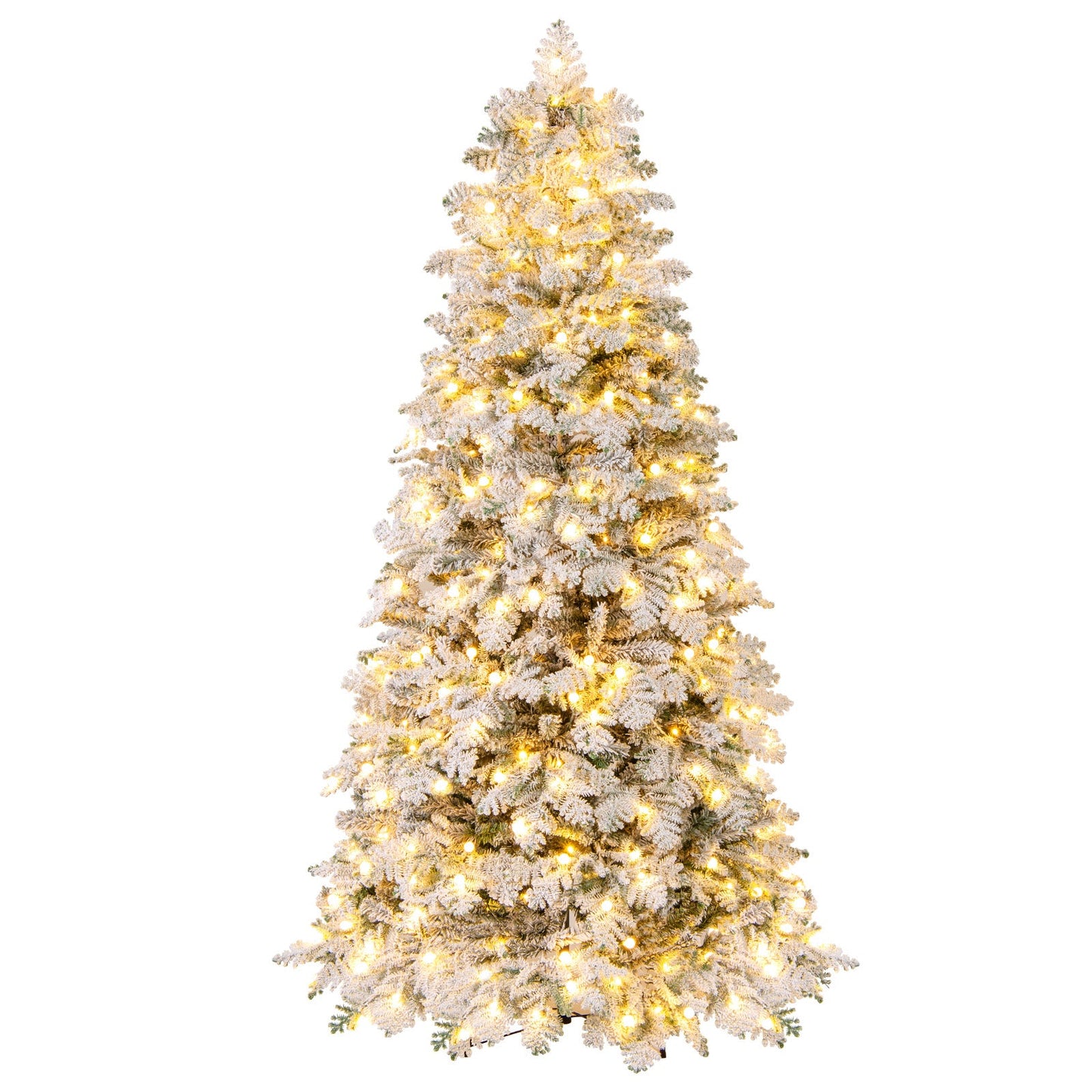 6/7 Feet Artificial Snow-flocked Christmas Tree Pre-lit Hinged Xmas Tree with 130 Twinkle Balls