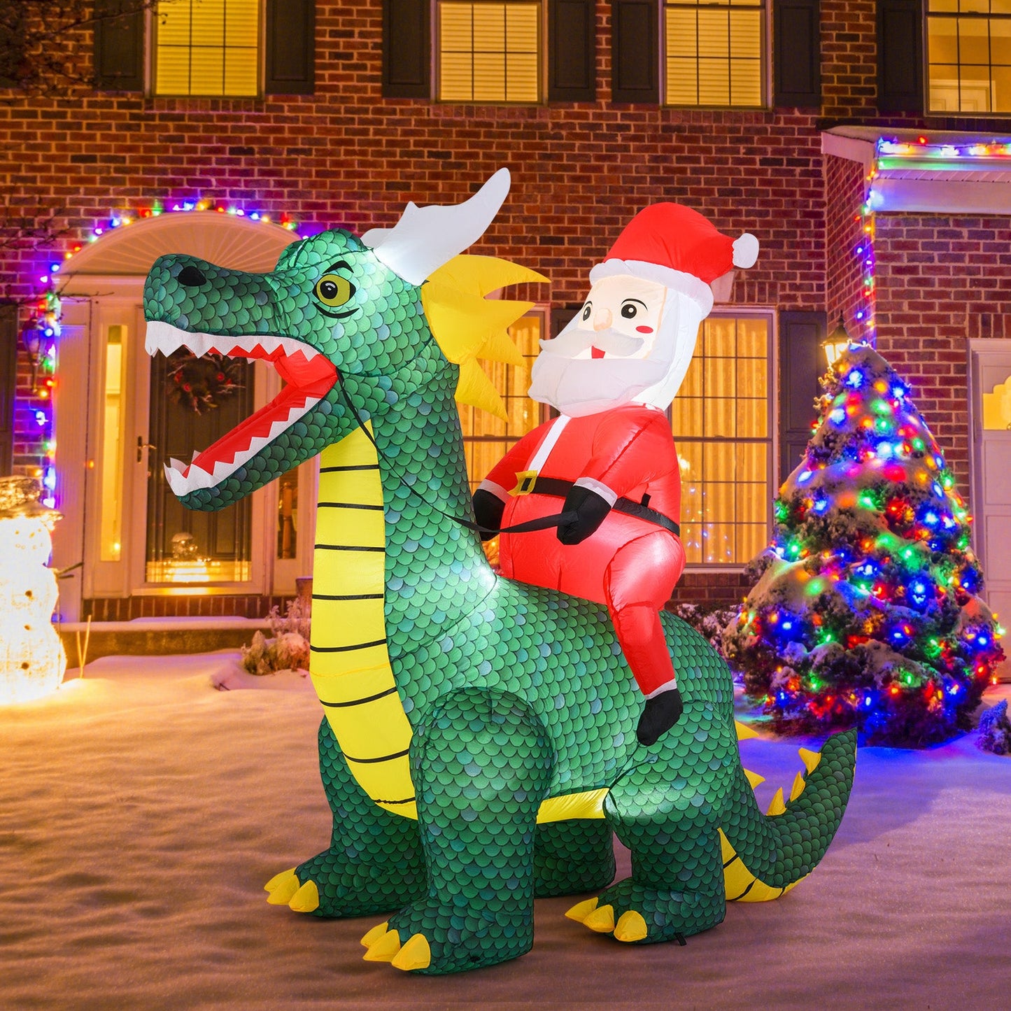 6.7 Feet Christmas Inflatable Santa Claus Ride on Dinosaur with Built-in LED Lights