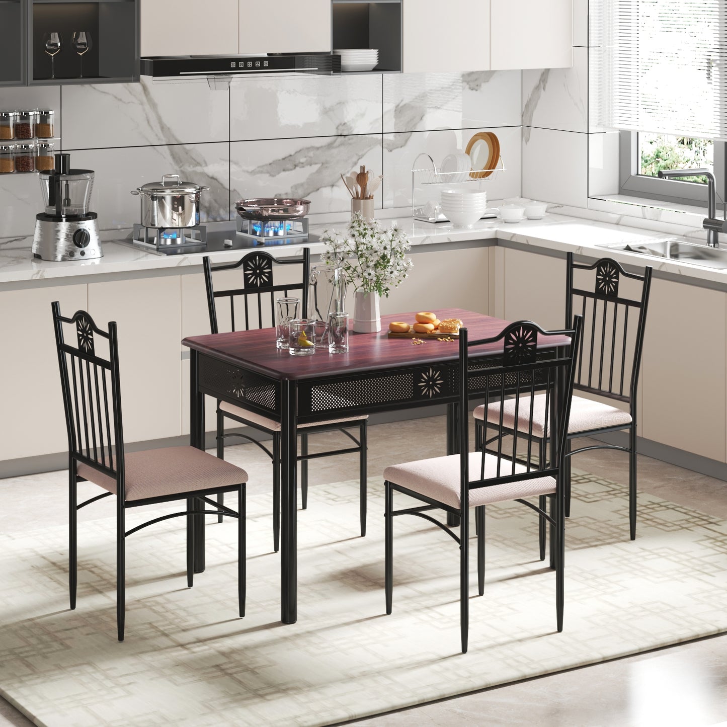 5-Piece Dining Set with Cushioned Chairs and Metal Frame