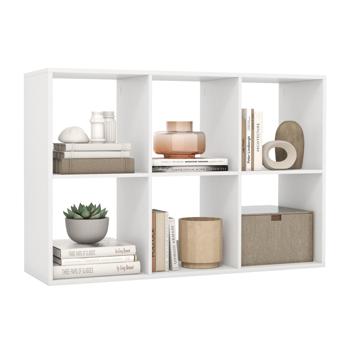 6 Cube Bookshelf with Back Guardrail for Living Room Bedroom