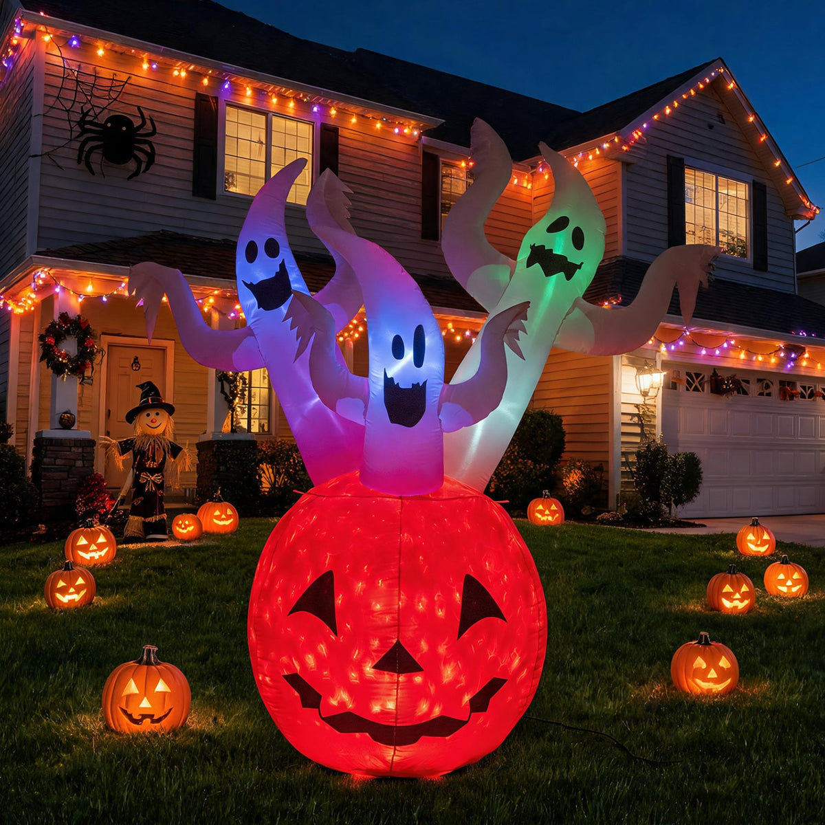 6 FT Inflatable Ghost Pumpkin with Colorful LED Lights