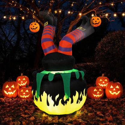 6 FT Animated Halloween Inflatable Kicking Witch with LED Light