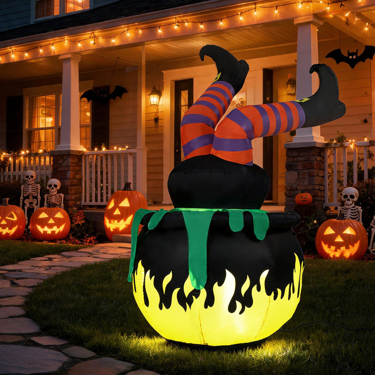 6 FT Animated Halloween Inflatable Kicking Witch with LED Light
