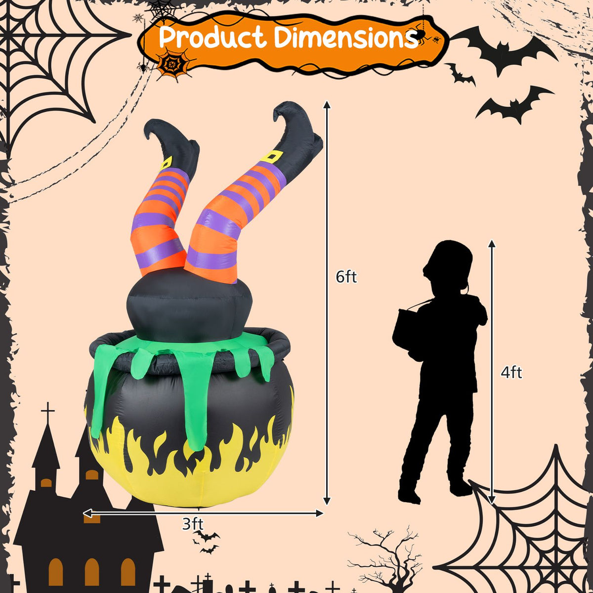 6 FT Animated Halloween Inflatable Kicking Witch with LED Light