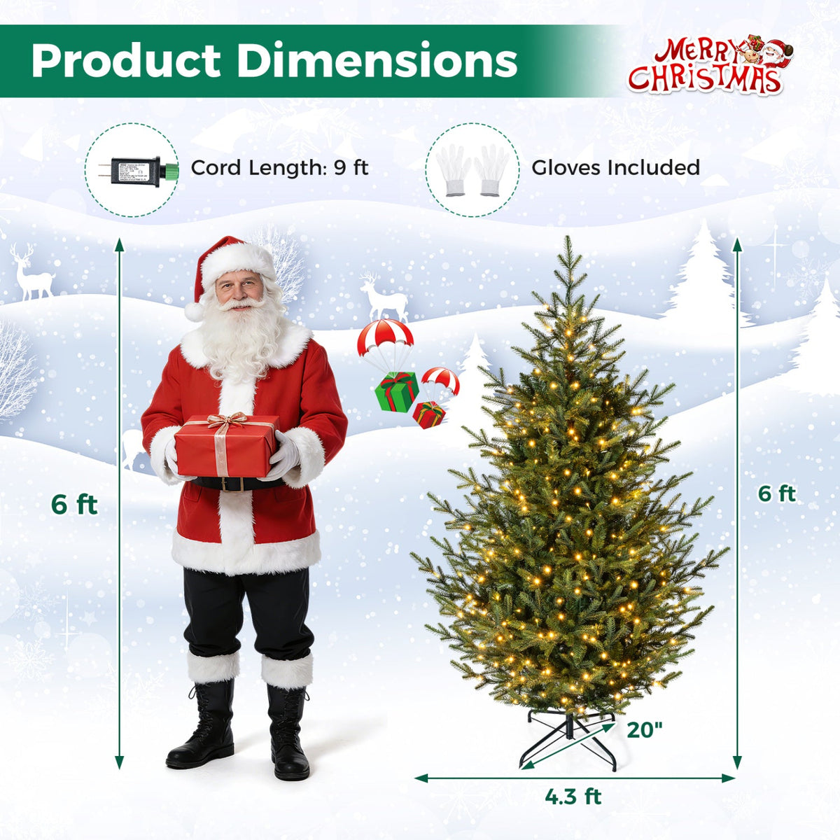 6 FT Pre-Lit Artificial Christmas Tree with 240 LED Lights