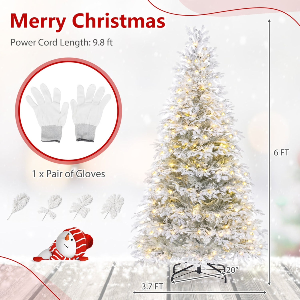 6 FT Pre-Lit Flocked Christmas Tree with LED Lights