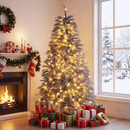 6 FT Pre-Lit Christmas Tree with Feather-Inspired Branch Tips