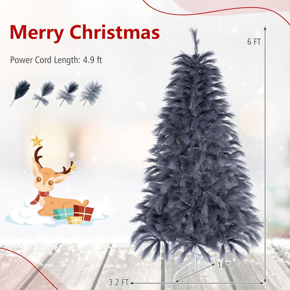 6 FT Pre-Lit Christmas Tree with Feather-Inspired Branch Tips