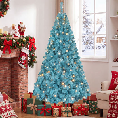 4.5 FT Pre-Lit Peacock Blue Christmas Tree with 500/250/140/750 Warm White LED Lights