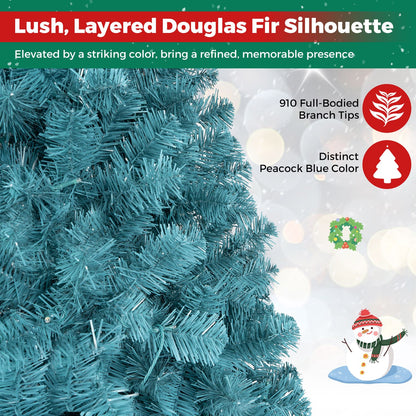 4.5 FT Pre-Lit Peacock Blue Christmas Tree with 500/250/140/750 Warm White LED Lights