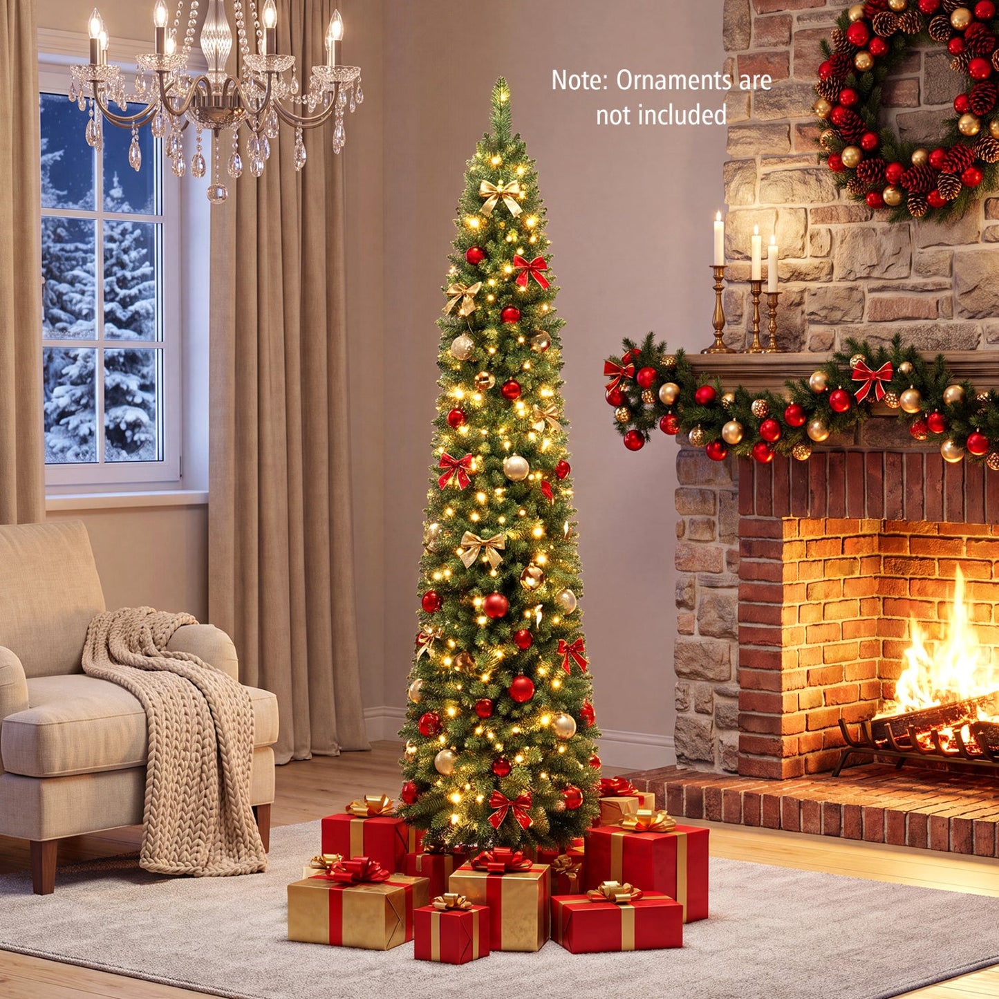6 FT Pre-Lit Pencil Christmas Tree with 180 Warm White LEDs